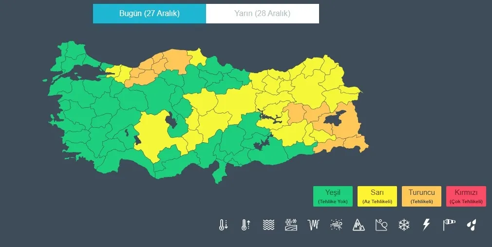 38 İLE SARI VE TURUNCU KODLU ALARM!
