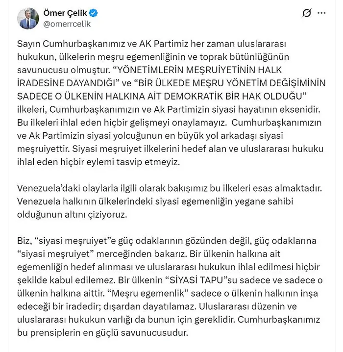 Ömer Çelik’ten Başkan Erdoğan’a yönelik tehditlere sert tepki