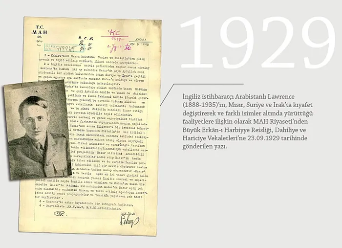 Milli İstihbarat Teşkilatı (MİT), ʺArabistanlı Lawrenceʺ olarak bilinen ünlü İngiliz ajanı Thomas Edward Lawrence hakkında hazırlanan belgeyi paylaştı. ( MİT - Anadolu Ajansı )