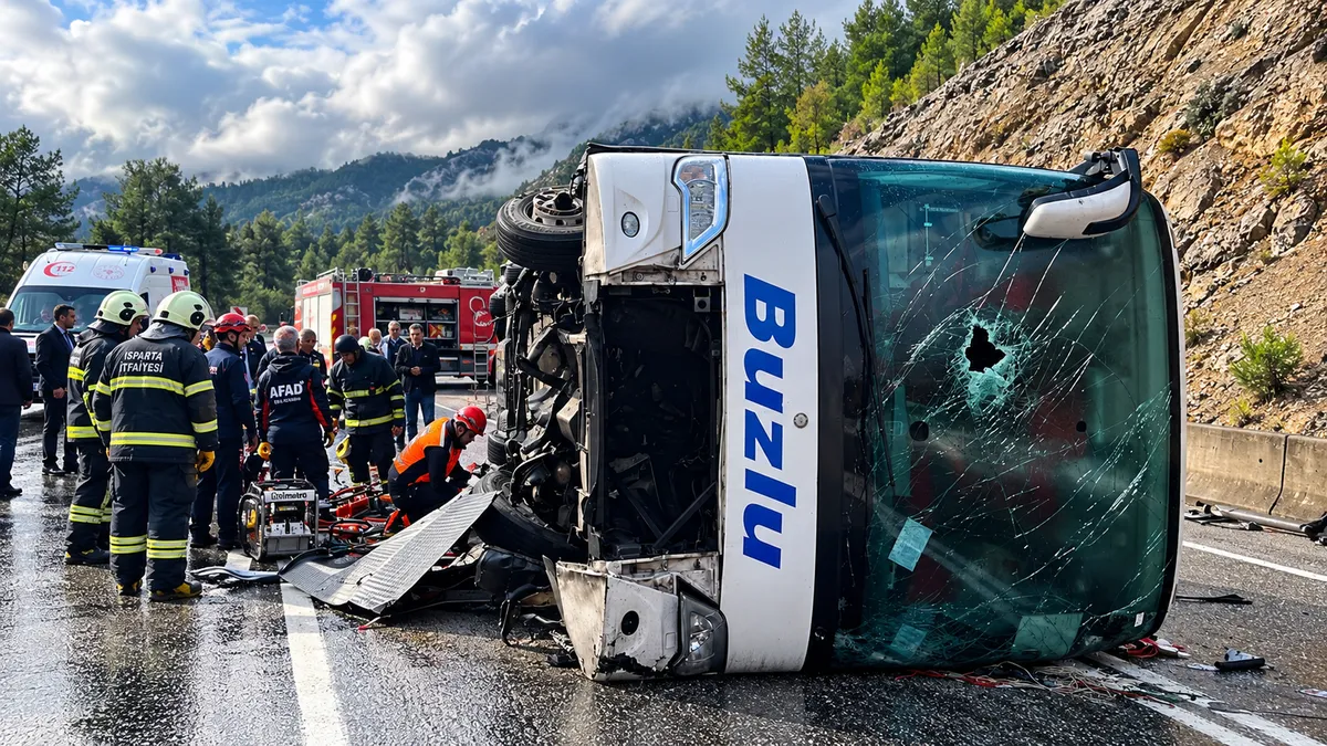 Katliam gibi kaza! Antalya-Isparta kara yolunda yolcu otobüsü devrildi: 1 ölü 8 yaralı
